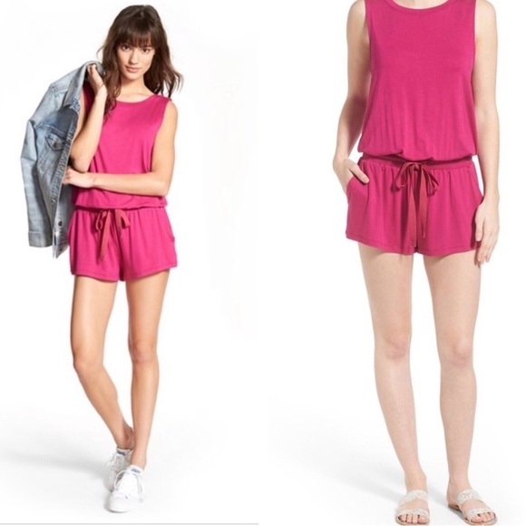 Stem Pants - Stem Knit Romper Knot Tie Waistline Pink